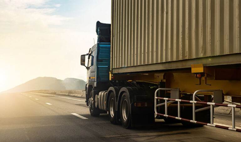 Australian freight truck carrying a shipping container